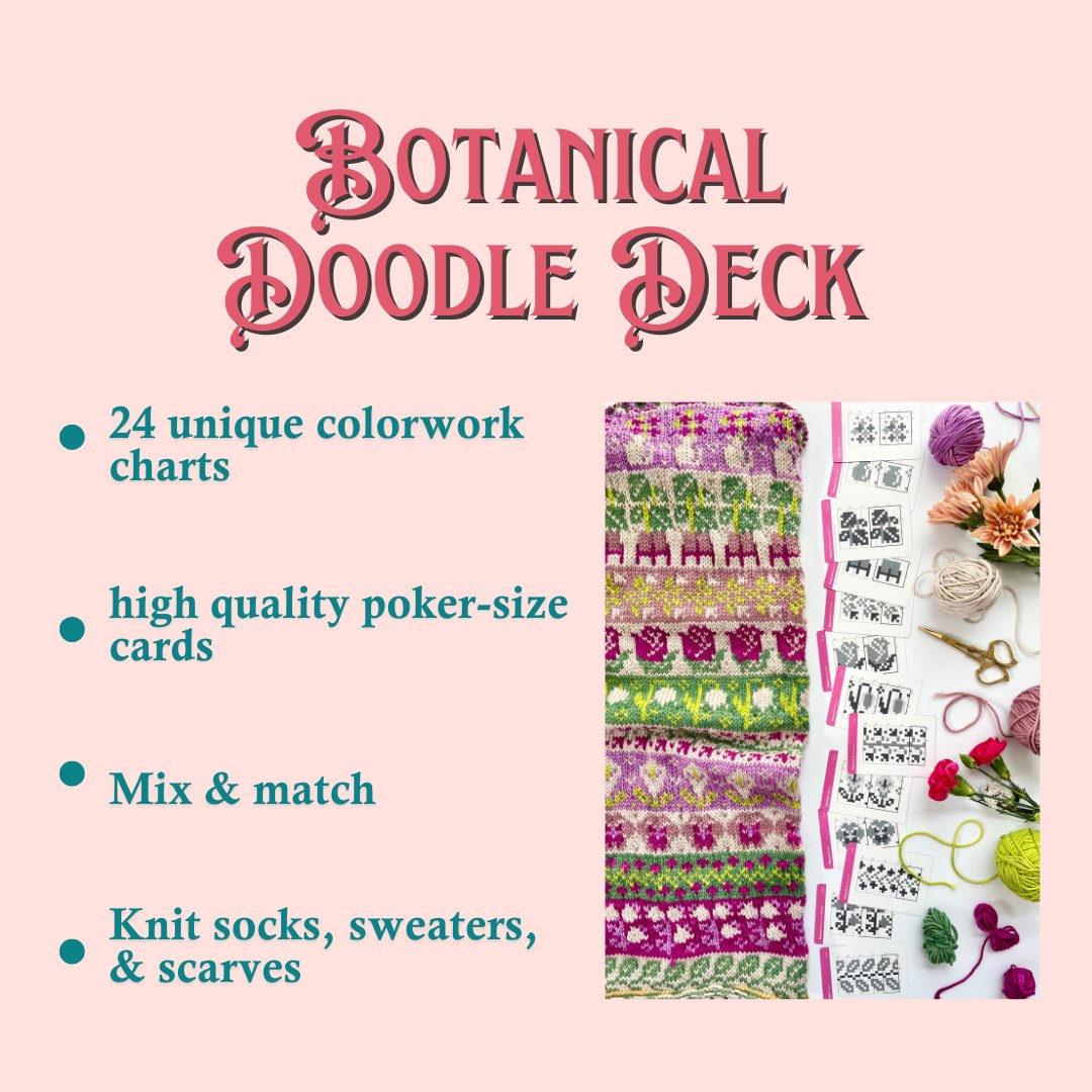 Botanical Doodle Deck: Knitting Chart & Stitch Dictionary Cards - Yarn Love Knitting Pattern