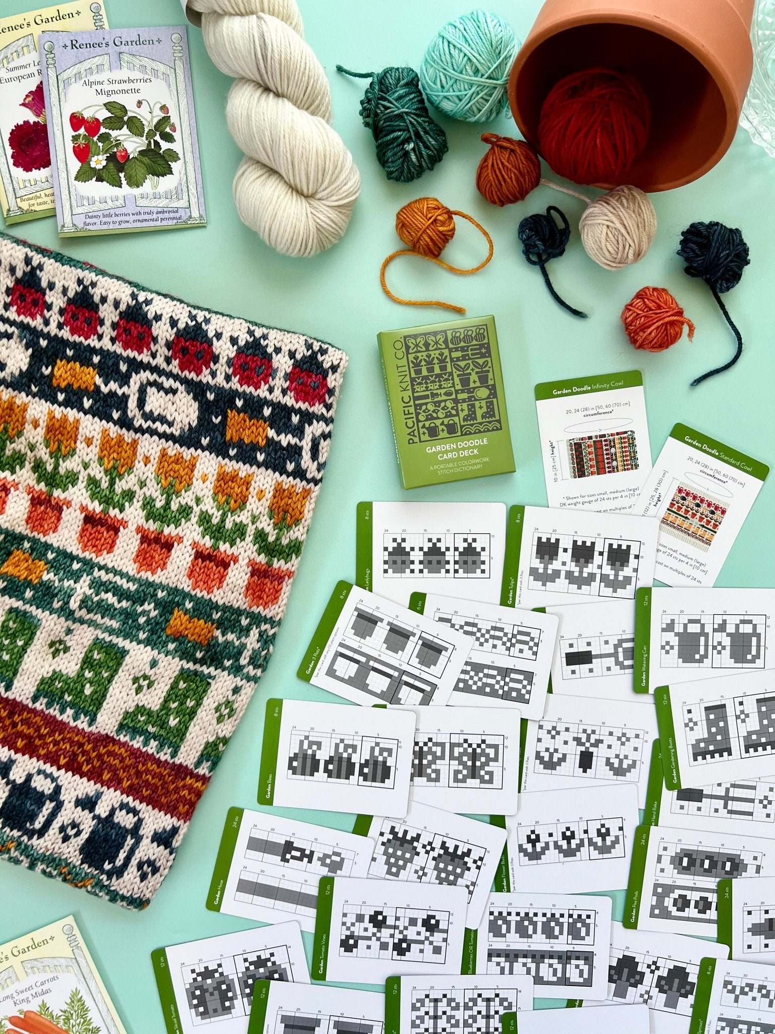 Garden Doodle Deck: Knitting Chart & Stitch Dictionary cards - Yarn Love Knitting Pattern