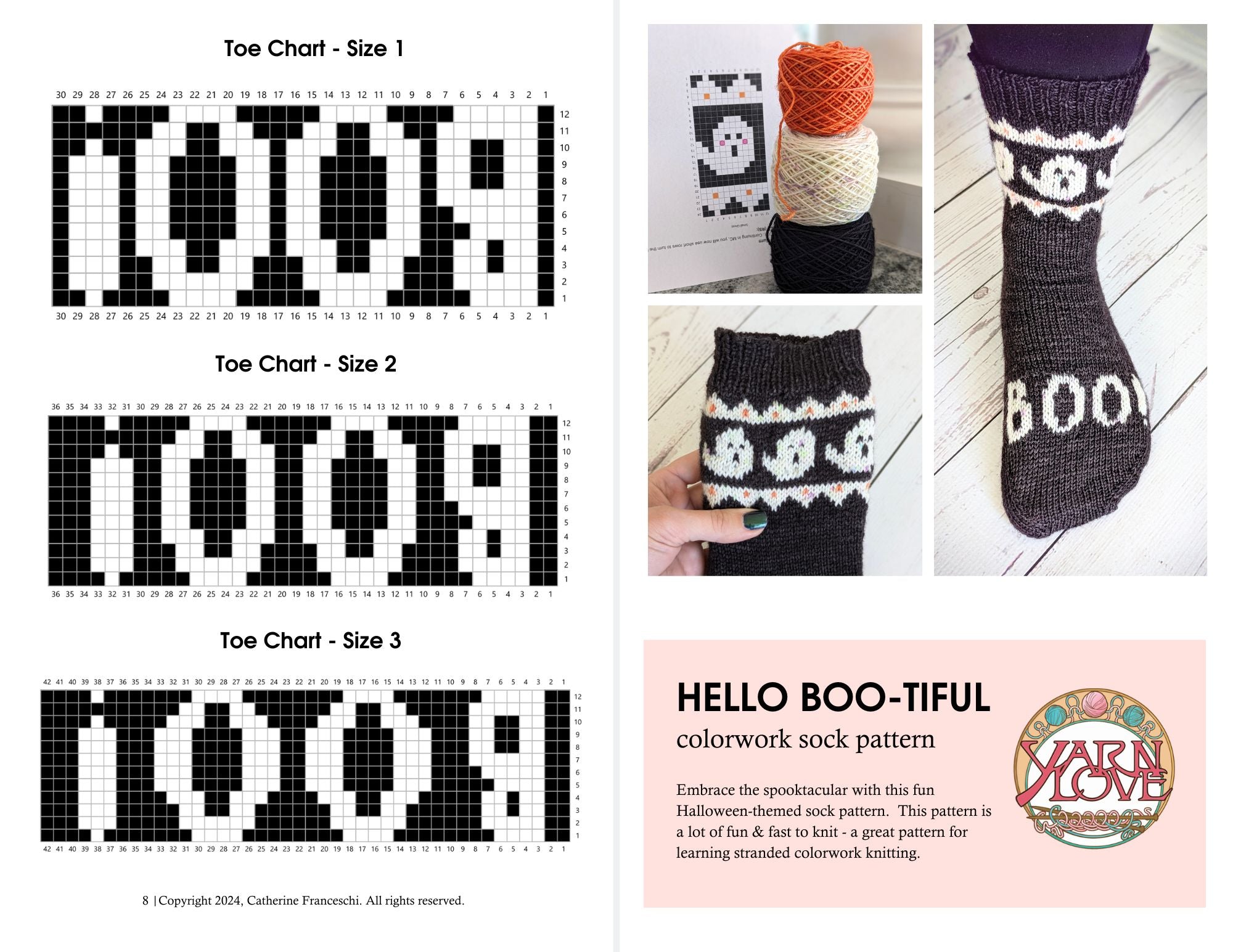 Hello Boo - tiful: Halloween - Inspired Knitted Socks Pattern PDF - Yarn Love Pattern