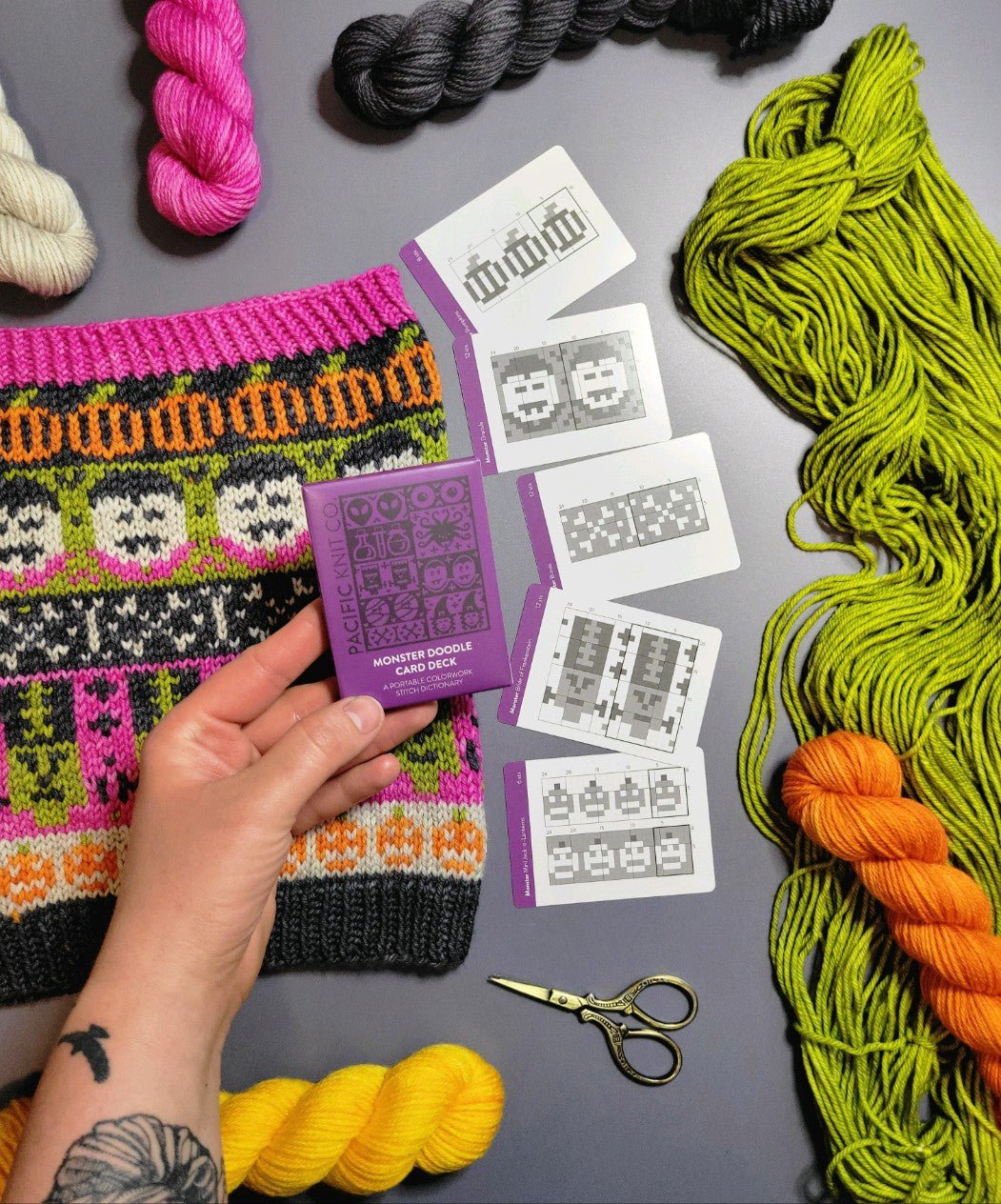 Monster Doodle Deck: Knitting Chart & Stitch Dictionary cards - Yarn Love Knitting Pattern