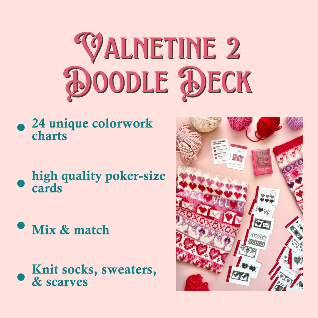 Valentine 2 Doodle Deck: Knitting Chart & Stitch Dictionary Cards - Yarn Love Knitting Pattern